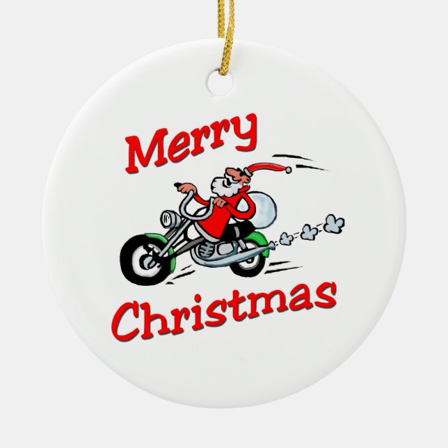 Motorcycle Santa Ceramic Tree Decoration (Front)