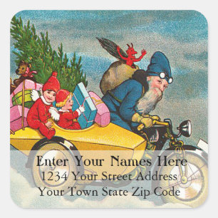 Motorcycle Santa Vintage Address Label