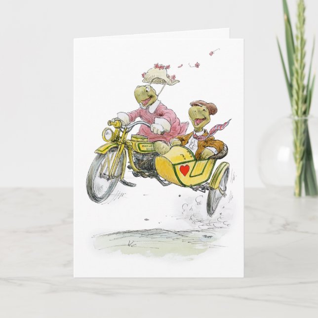 Motorcycle Sidecar Turtles Anniversary Card (Front)