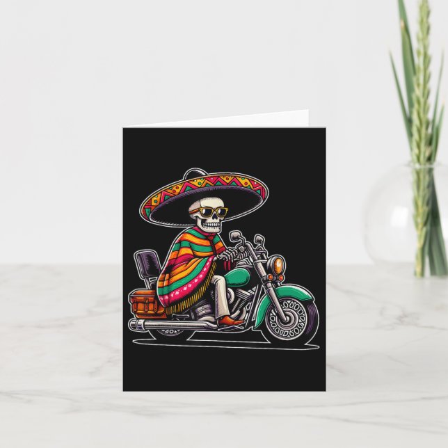 Motorcycle Skeleton Biker Mexican Sombrero Cinco D Card (Front)