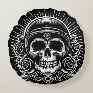 Motorcycle skull legend round cushion
