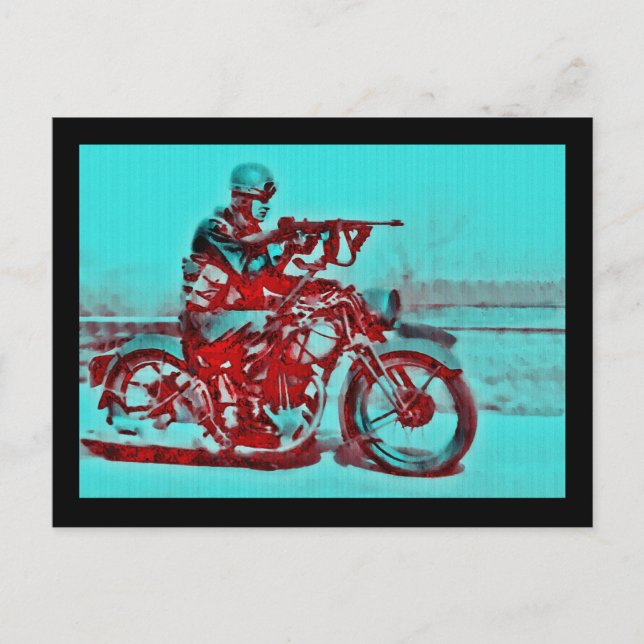 Motorcycle Soldier WWII Postcard (Front)
