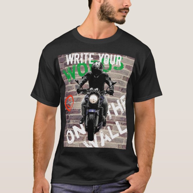 Motorcycle T Shirt Brick Wall Custom Graffiti (Front)