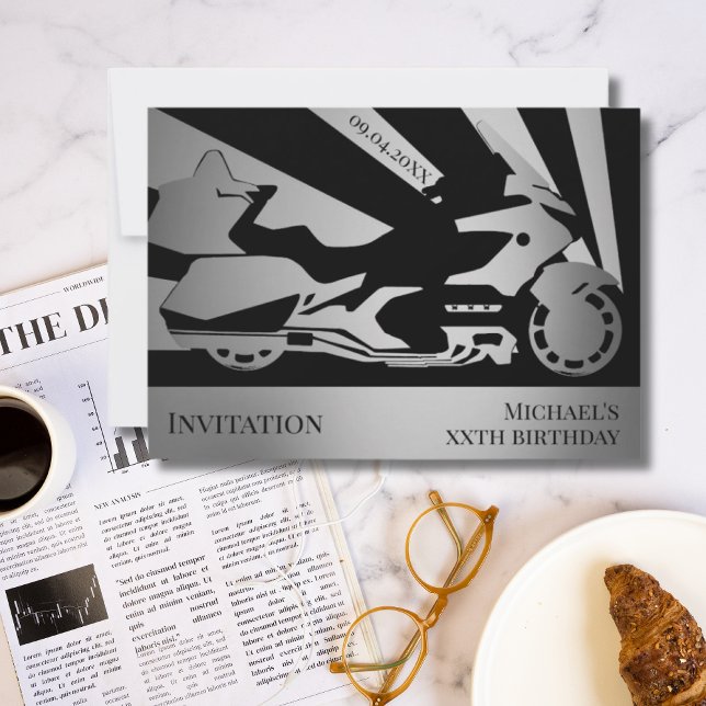 Motorcycle-themed birthday event silver Invitation (Creator Uploaded)