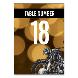 Motorcycle themed gold black 50th birthday table number