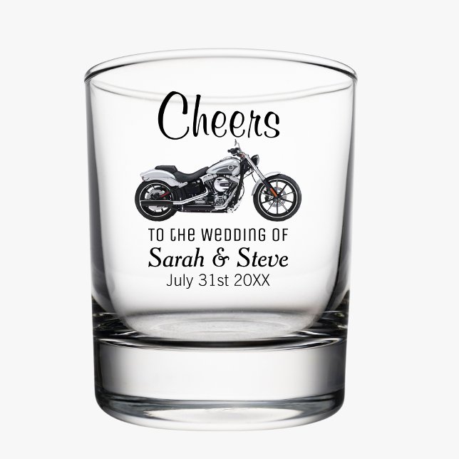 Motorcycle Themed Wedding Date Favours Whiskey Glass (Cheers Wedding Motorcycle Bride and Groom Gift Whiskey Glass)