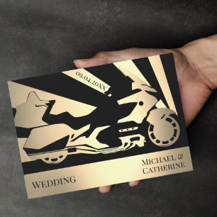 Motorcycle-themed wedding day invitation