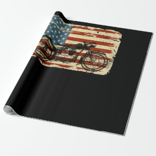 Motorcycle USA Flag patriotic vintage July 4th Wrapping Paper