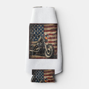 Motorcycle USA Flag Retro Biker Bottle Cooler