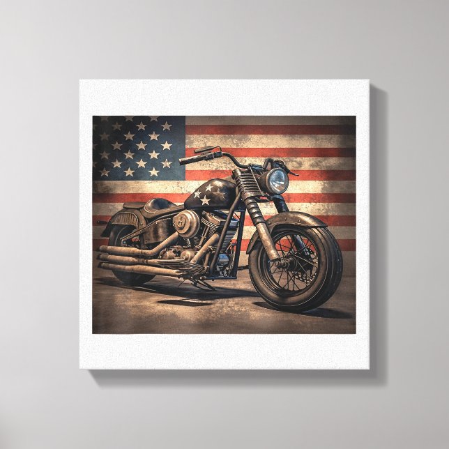 Motorcycle USA Flag Retro Biker Canvas Print (Front)