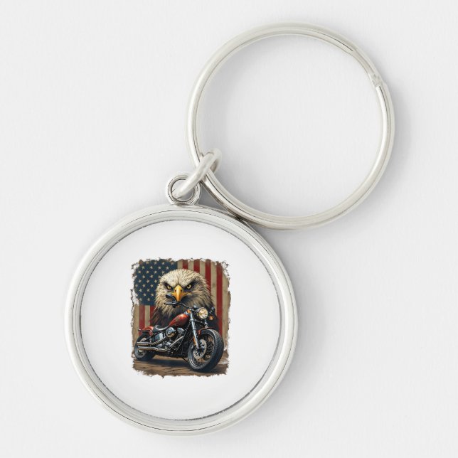 Motorcycle USA Flag Retro Biker Chopper Key Ring (Front)