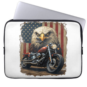 Motorcycle USA Flag Retro Biker Chopper Laptop Sleeve