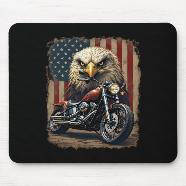 Motorcycle Usa Flag Retro Biker Chopper  Mouse Pad (Front)