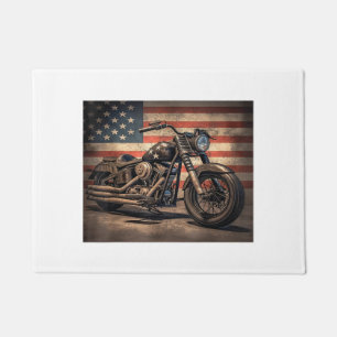 Motorcycle USA Flag Retro Biker Doormat