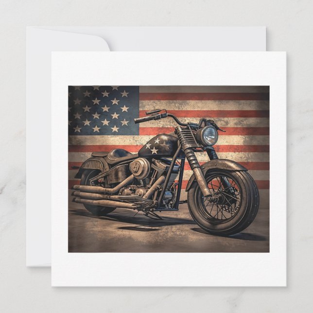 Motorcycle USA Flag Retro Biker Invitation (Front)