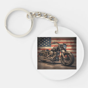 Motorcycle USA Flag Retro Biker Key Ring