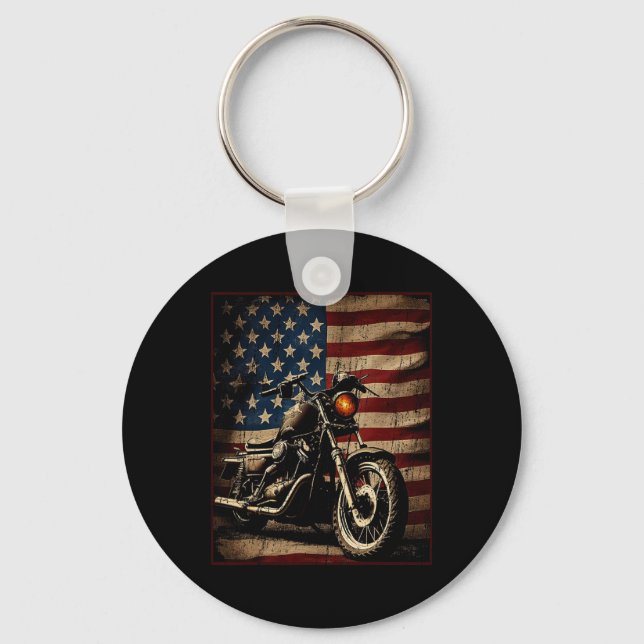 Motorcycle Usa Flag Retro Biker  Key Ring (Front)
