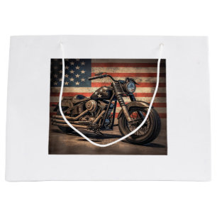 Motorcycle USA Flag Retro Biker Large Gift Bag