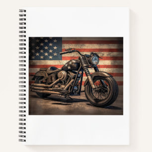 Motorcycle USA Flag Retro Biker Notebook