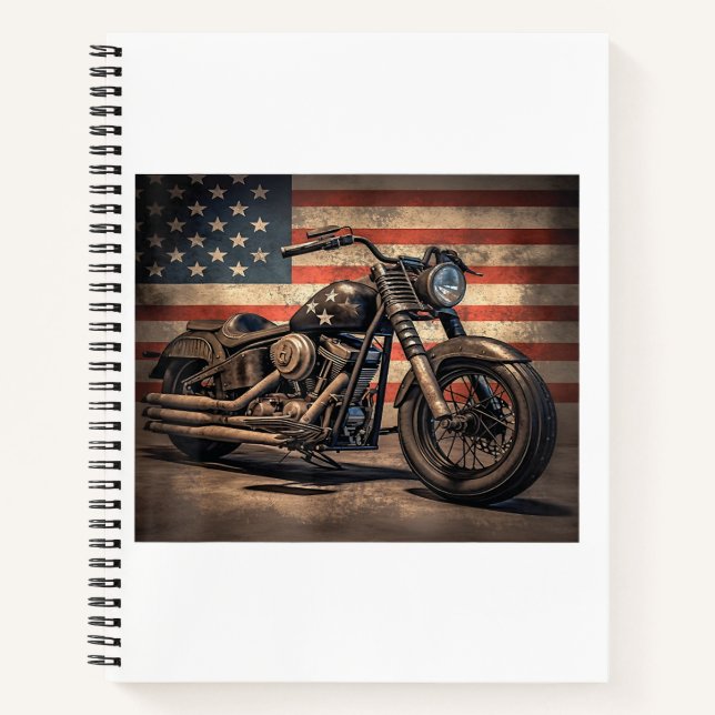 Motorcycle USA Flag Retro Biker Notebook (Front)