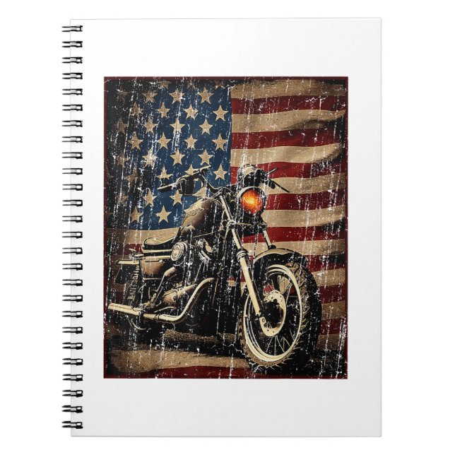 Motorcycle USA Flag Retro Biker Notebook (Front)
