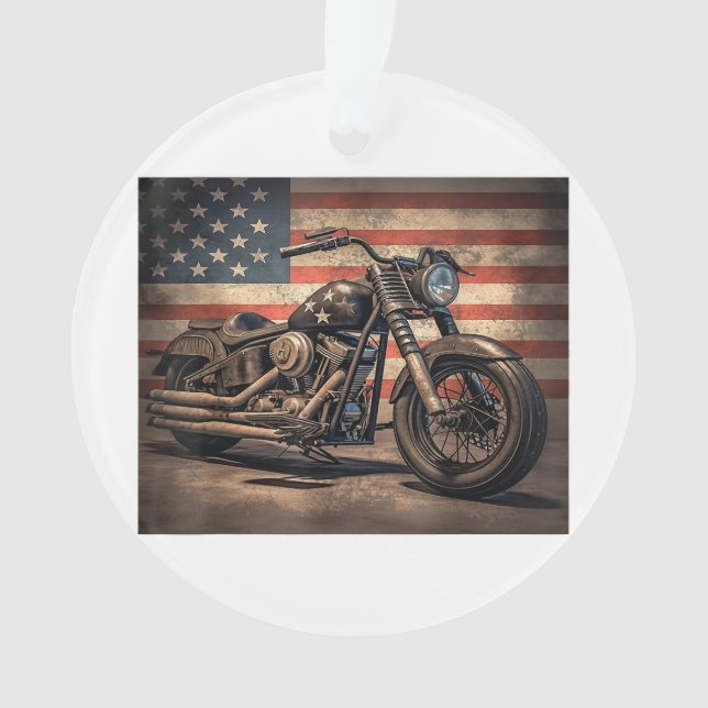 Motorcycle USA Flag Retro Biker Ornament (Front)