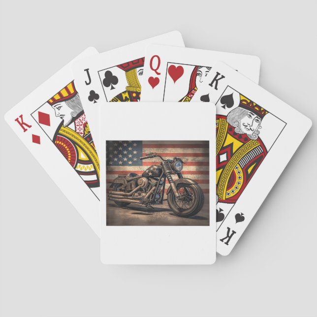 Motorcycle USA Flag Retro Biker Playing Cards (Back)