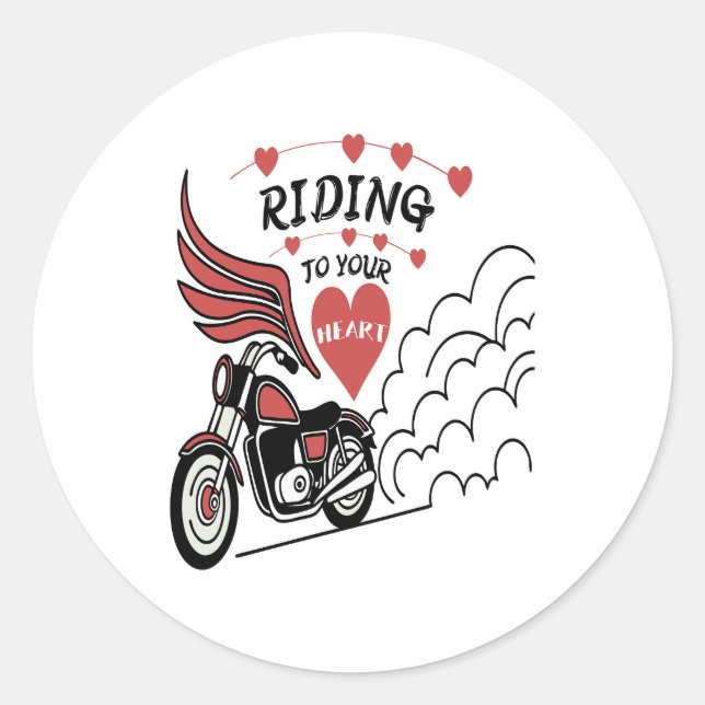 Motorcycle Valentine Classic Round Sticker (Front)