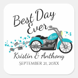 Motorcycle Wedding Aqua and Grey Square Sticker