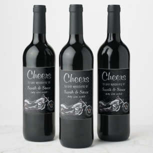 Motorcycle Wedding Cheers Wine Label