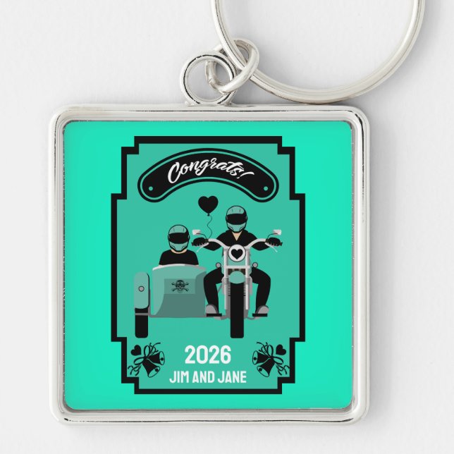 Motorcycle Wedding Gifts For Couple Key Ring (Front)