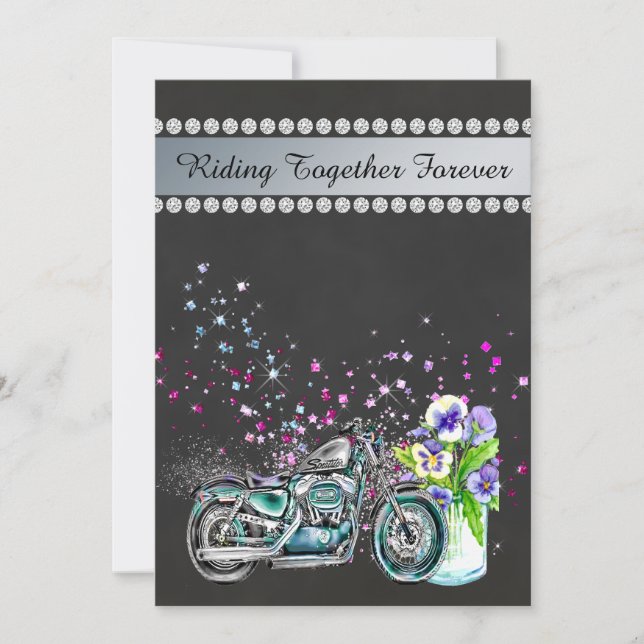 Motorcycle Wedding Invitation with Mason Jar (Front)