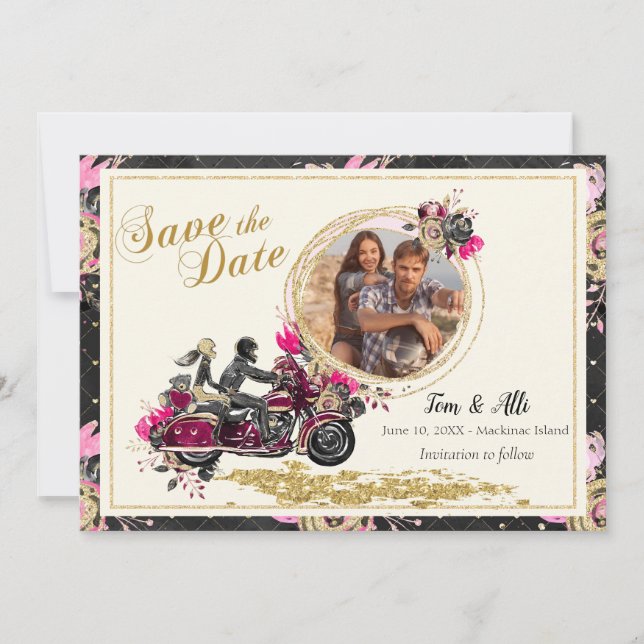 Motorcycle Wedding Photo Save the Date Invitation (Front)