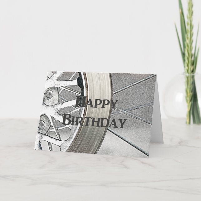 Motorcycle Wheel Happy Birthday Card (Front)