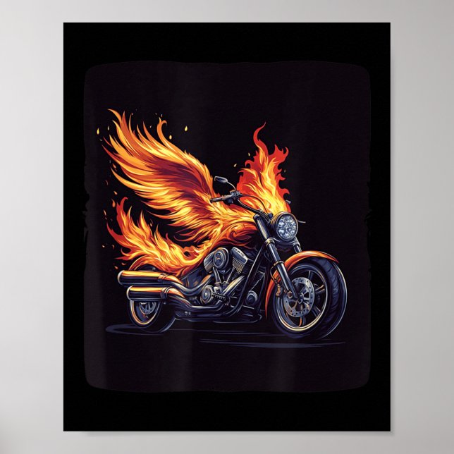 Motorcycle Wings In Flames For Burning Bikes Lover Poster (Front)