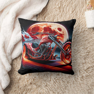 Motorcycle with Canadian flag by moon Cushion