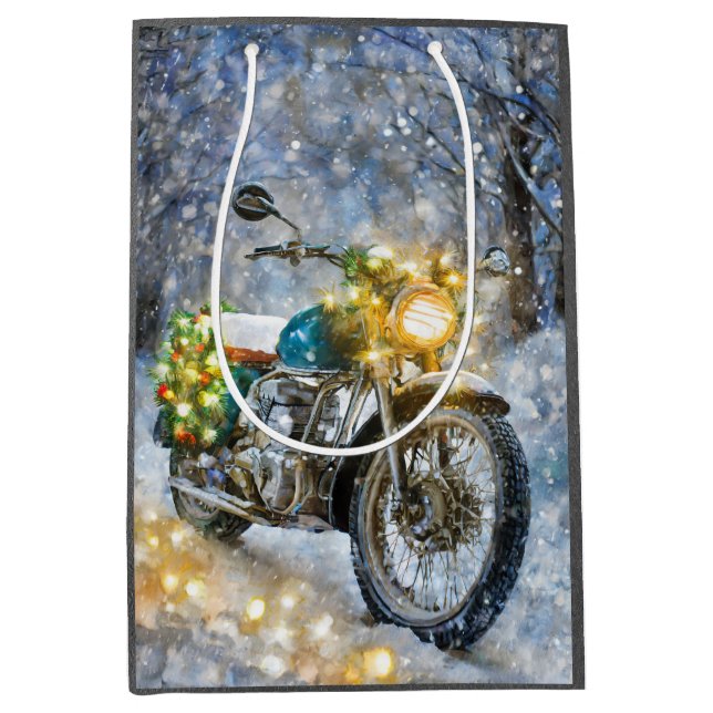 Motorcycle with Christmas Lights Medium Gift Bag (Front)