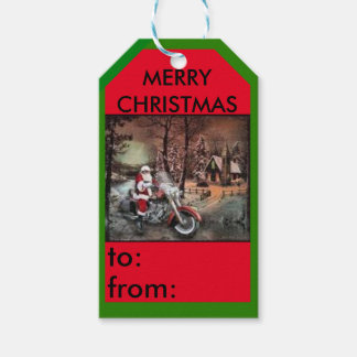 Motorcycle with Santa farmhouse gift tag