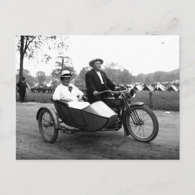 Motorcycle with sidecar vintage photo postcard (Front)