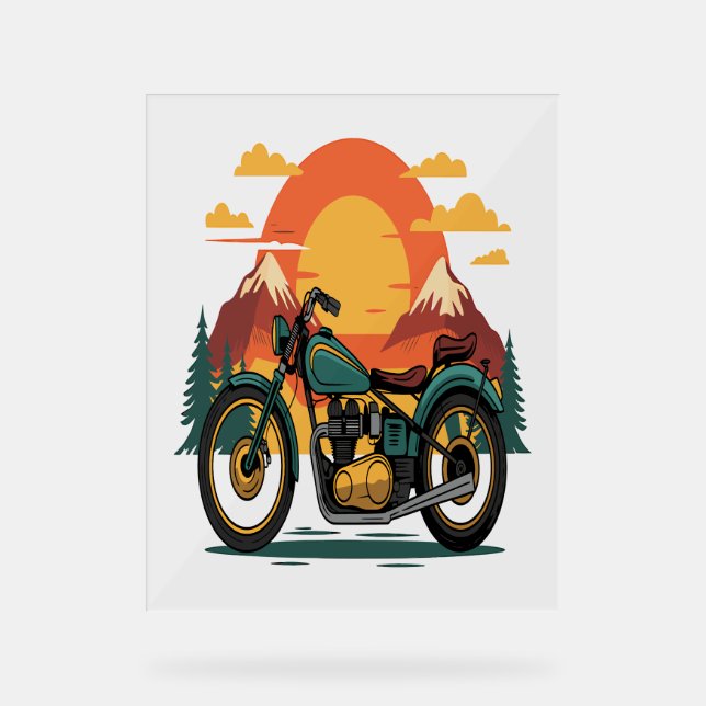 Motorcycle with USA Flag, 4th July Acrylic Sign (Front)