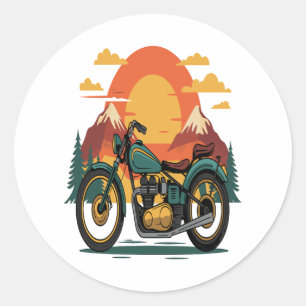 Motorcycle with USA Flag, 4th July Classic Round Sticker
