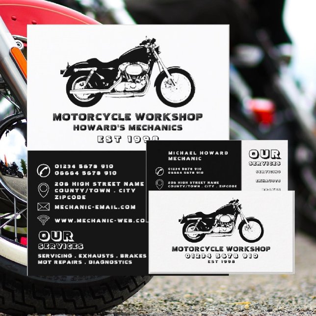 Motorcycle Workshop, Mechanic & Repairs Business Card (Creator Uploaded)