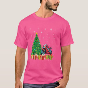 Motorcycle Xmas Tree Lighting Santa Hat Motorcycle T-Shirt