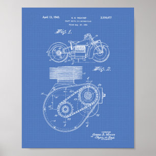 Motorcycles 1943 Patent Art Blueprint Poster