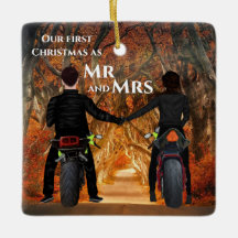 Motorcycles Autumn Forest Couples First Christmas