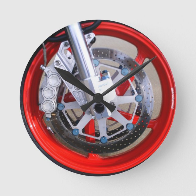 Motorcycles Motorcycle Wheel Red Rims Photo Round Clock (Front)