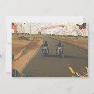 Motorcycles on road marble paint sky collage holiday card