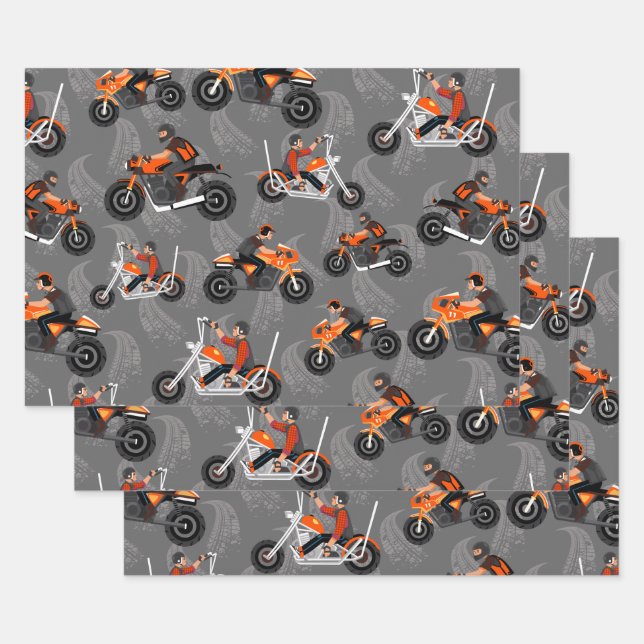 Motorcyclist Gift Offroad Motorcycle Biker Pattern Wrapping Paper Sheet (Set)