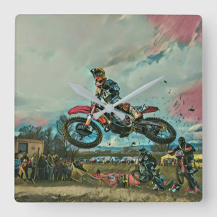 Motorcyclist gifts square wall clock