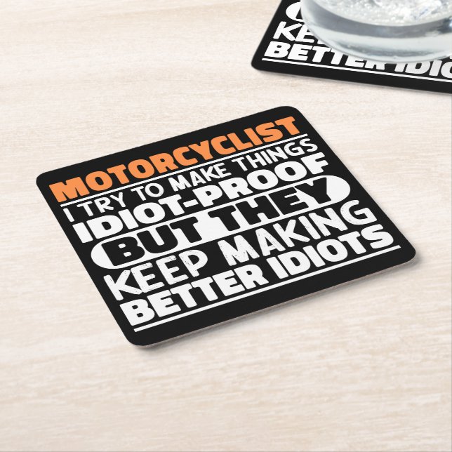 Motorcyclist I Try To Make Things Funny Sayings  Square Paper Coaster (Angled)